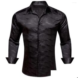 Men'S Casual Shirts Mens Casual Shirts Luxury Silk For Men Satin Black Solid Long Sleeve Slim Fit Regualr Male Blouse Formal Tops Bar Dhkb6