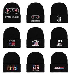 Let039s Go Brandon Black Knitted Hat Winter Warm Letters Printed Fashion Crochet Hats Outdoor Sports Ski Cyclings Unisex Beanie2787031