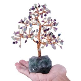 Jewellery Pouches TUMBEELLUWA Natural Crystal Money Tree with Gemstone Base Figurine Ornaments for FengShui Wealth Lucky Home Decor 281m