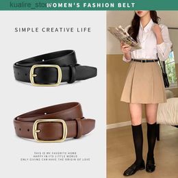 Belts Fashion Womens Genuine Leather Belt Retro Versatile Jeans Pants Simple and Practical Belt Wide Decorative Black Belt L240308