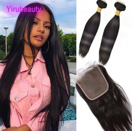 Malaysian Human Hair Two Pieces With 7X7 Lace Closure With Baby Hair Middle Three Part Silky Striaght 3PCS Straight6416579