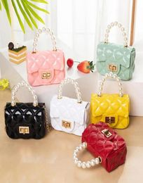 kids Mini Handbag New Elegant Shoulder Messenger Portable Chain Bag Girl PVC Jelly Bag Pearl Crossbody Rhombus Small Square Bag9270496