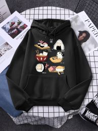 Sweatshirts Sushi Cat's Day Harajuku Print Hoodies Womens New Loose Fleece Hoodie Autumn Fleece Sweatshirt Casual ONeck Clothing Female