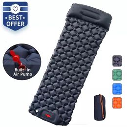 Outdoor Camping Sleeping Pad with Pillows Ultralight Air Mat Inflatable Mattress Builtin Inflator Pump Travel Hiking 240306