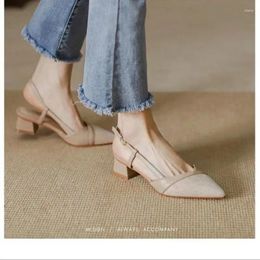 Fashion 94 Casual Shoes 2024 Square High Heels Slingback Sandals Women Slip on Mules Shallow Female Pumps for Office Lady Work 49741