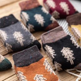 Women Socks Japanese Style Autumn Winter Wool Clay-colored Chiffon Ladies Warm With Christmas Tree Thickened 134