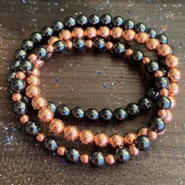 Link Bracelets MG1625 Genuine 6 Mm Copper & Magnetic Hematite Bracelet Healing Stone Stack Beaded Stimulates Energy Flow Jewelry3005