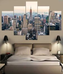 HD Printed 5 Piece Canvas Art New York City Manhattan Skyscrapers Landscape Painting Modular Wall Pictures for Living Room Paintin9397352