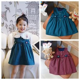 Girl Dresses 2024 Autumn Girls Classic Chequered Children's Cute Short Skirts Baby Clothes Princess Dress For