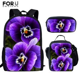 School Bags FORUDESIGNS Purple Lilac Design 16 Inch Kids Backpack For Children Flower Prints Teenagers Girls Book Bag Travel Sac275R