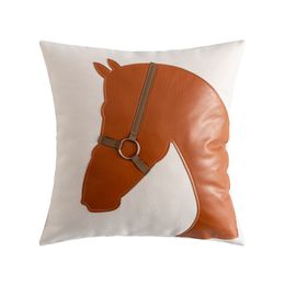 Pillow Case Luxury Entry Lux Ins Style Pillow Cover Creative Imitation Leather Stitching Sofa Cushion Double Sided Cotton Horse Head Cushion