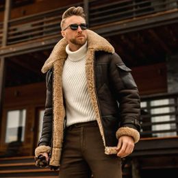 Mens Fleece Jacket Turn Down Fur Collar Thick Coats Warm Jackets Casual Male Long Sleeve Outwear Men 240223