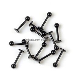 Labret Lip Piercing Jewellery Trendy Ring 16G Black Stainless Steel Ball Stud Chin Bars Body Drop Delivery Dhgby