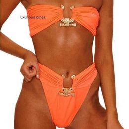 Women's Swimwear Bikini Set Designer Luxury Metal Accessories Female Sequin Ladies Sexy thongs Solid Color Tube Top Swimsuit tankini bathing suits suit