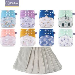 Elinfant Matching waterproof baby pcoket diapers 8 pcs gray mesh cloth diapers and 8pcs microfiber inserts 240308