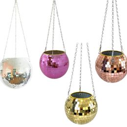 Disco Ball Hanging Flower Pot For Indoor Plants Bohemian Style Flower Planter Pots Rope Mirror Hanging Basket Garden Decor Vase 240304