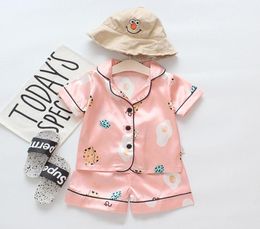 Summer Children Pyjamas set home sleepwear Toddler Kids short sleeve home sleepwear Boys Girls satin cartoon bear infant Baby nign8371255