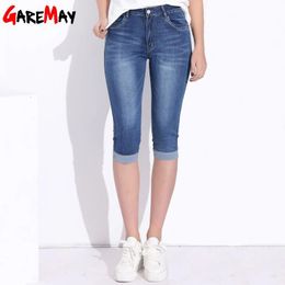 Plus Size Skinny s Jean Women Female Stretch Knee Length Denim Trouser Shorts Pant High Waist Summer Jeans For Girls 240229