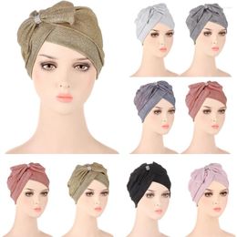 Ethnic Clothing Glitter Women Muslim Cross Bowknot Hijab Hair Loss Underscarf Cap Hat Headwear Wraps Bonnet Turbante Beanies Chemo