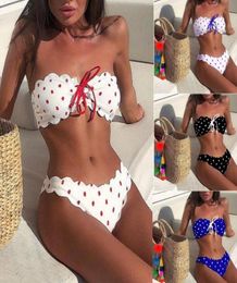 Women039s Bikini 2019 Summer New Sexy Ladies Swimsuit Polka Dot Printed Bikini Lace Split Swimsuit Whole4592105