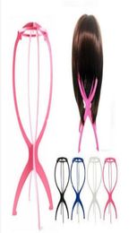 Newest Wig Stands Folding Stable Plastic Hat Cap Display Durable Wig Stand Tool Hair Accessories Black Pink Colour2289277