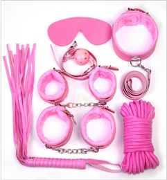 Adult Game 7 pcs Pink BDSM Bondage Restraints Set Kit Ball Gag Cuff Whip Collar Fetish Sex Toy Sets Leather Bondage Collar sm1378666