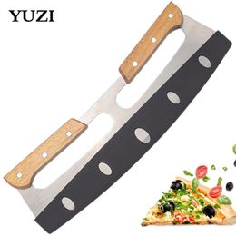 Stainless Steel cake Cutter tool Sharp Pizza Slicer Knives Chopper with Wooden handle Dough Accessories and Blade Cover247S