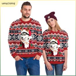 Sweaters Men Women Ugly Christmas Sweaters Funny Puppy Wears Santa Hat Cute Cartoon Unisex Couples Xmas Sweatshirts 3D Printed Party Tops