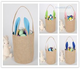 Jute Easter Bunny ToteCute Easter Rabbit Basket Round Canvas Gift bag cartoon cute Bunny tails bucket Put Easter rabbit DIY pail 5203914