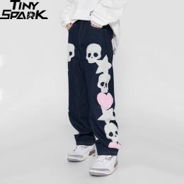 Pants Hip Hip Denim Pants 2023 Men Streetwear Skull Star Heart Embroidery Denim Pants Harajuku Cotton Joggers Jeans Harem Trousers