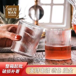 Tumblers Withered Creative Vertical Striped Glass Cup Dense Corrugated Straight Tube Water Heat-resistant Crystal Mouth Ins J