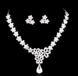 Necklace and Earring Crystal Bridal Jewellery silver plated necklace diamond earrings Wedding jewellery sets for bride Bridesmaids w6982017