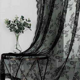 Curtain Black Floral Lace Sheer Rod Pocket Window Drape Attractive Dustproof Long Lasting Patterned Home Supplies