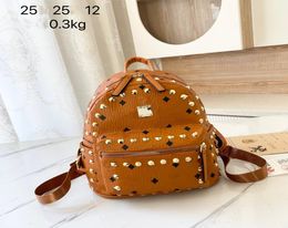 Designer Kids letter printed backpack 2023 Girls metail rivet double shoulders bags Luxury Children PU leather school bag A96699202467