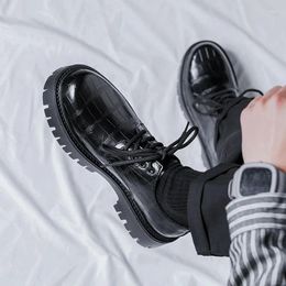 Casual Shoes Men's Fashion Thick Soled Leather Business Lace Up Oxford Black Waterproof Platform Wedding Height Uxury