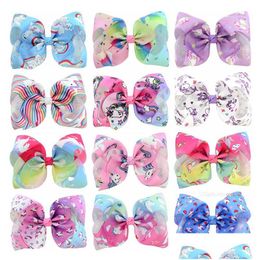 Headband 8Inches Girls Baby Hairpin Cute Colorf Bows Kids Hair Clips Children Ribbon Bubble Bow Accessory Animal Stripe Hairpins Kfj19 Dhkss