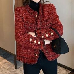 Women's Jackets Red Tweed Autumn Winter French Coat Small Fragrance Basic Vintage Fashion Tassel Holiday Long Sleeve Women Elegant Jacket