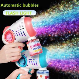 Sand Play Water Fun Baby Bath Toys Electric bubble Mane flash music automatic blower soap water manufacturing gun for childrens outdoor toys H240308