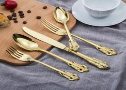 Highgrade retro flatware set silver and gold stainless steel cutlery set knife fork spoon 5piece dinnerware set tableware sets9418662