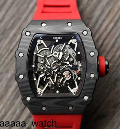 RicharMill Watches Mens Watch Luxury Black Carbon Fibre Case Automatic Movement Butterfly Buckle Rubber Multi-color Strap Ricro Swiss ZF Factory