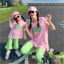 Family Matching Outfits 2022 Mother And Daughter Clothes Autumn Letter Pink T-Shirt Mom Girls Mama Kids Clothing Drop Delivery Baby Dhetk