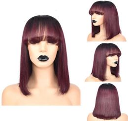 Short Bob Cut Lace Front Wig Straigh 10A Ombre Burgundy Colour Brazilian Virgin Human Hair Full Lace Wig for Black Woman 2480785