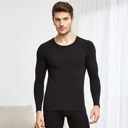 Men's Thermal Underwear Men Long Solid Round Collar Undershirts Autumn Winter Set