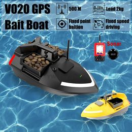 Fishing Tool Smart 40 Points V020 Sonar GPS Auto Return RC Bait Boat 2KG Loading 500M With Night Lights For Fishing Fish Finder 240223