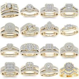 Wedding Rings 2pcs Bridal Set Elegant Crystal Engagement Ring Luxury Gold Colour Round Heart Zircon for Women Boho Jewellery 2024308