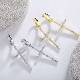 Fashion Earrings Jewellery Hip Hop Luxury Gold Plated Diamond Cross Hoop Women Cz Ankh Drop Earring