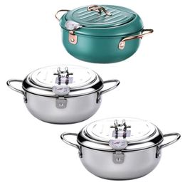 Pans Japanese Tempura Deep Frying Pot With Lid Stainless Steel Kitchen Fryer Pan Cookware 20cm 24cm317x