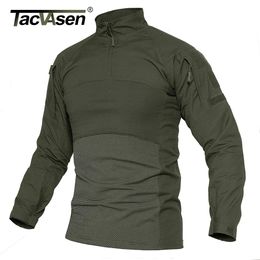 TACVASEN Long Sleeve Tactical Tshirts With Zipper Pockets Mens Green Work Tshirt Clothing Male Safari Hiking Pullover Tee Tops 240301