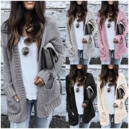 Cardigans Womens Long Sleeve Open Front Knit Sweater Cardigan Casual Loose Solid Color Long Cardigans Outerwear with Pockets