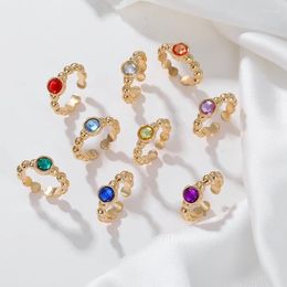 Cluster Rings Colourful Crystal Stone Colour Adjustable Open Ring For Women Girl Fashion Beach Party Birthday Finger Gift Jewellery